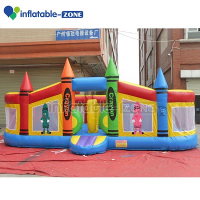 Commercial Inflatable pencil design amusement park fun city with window around and 2 slide