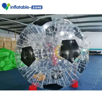 Football shape design inflatable grass zorb ball, transparent zorb hamster ball like a big football