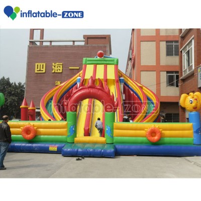 Best selling mid three slide and two side slide commercial giant inflatable bouncer slide