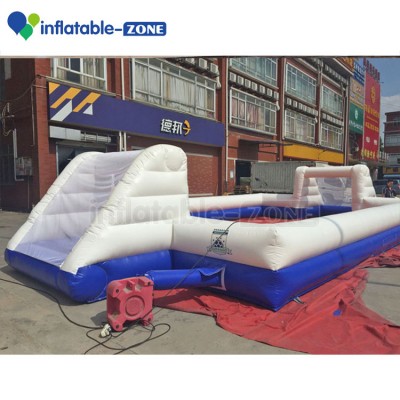 New design double layer inflatable football field, inflatable water soccer pitch with pool